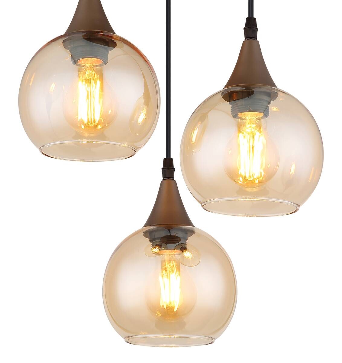 Pendelleuchte Nika Cappuccino amber Metall Glas H/D: ca. 120x35 cm E27 3 Brennstellen
