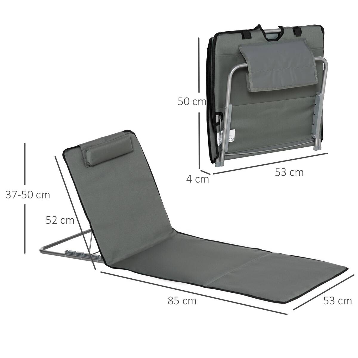 Outsunny Strandliege 2er Set grau Stahl B/H/L: ca. 53x35x124 cm