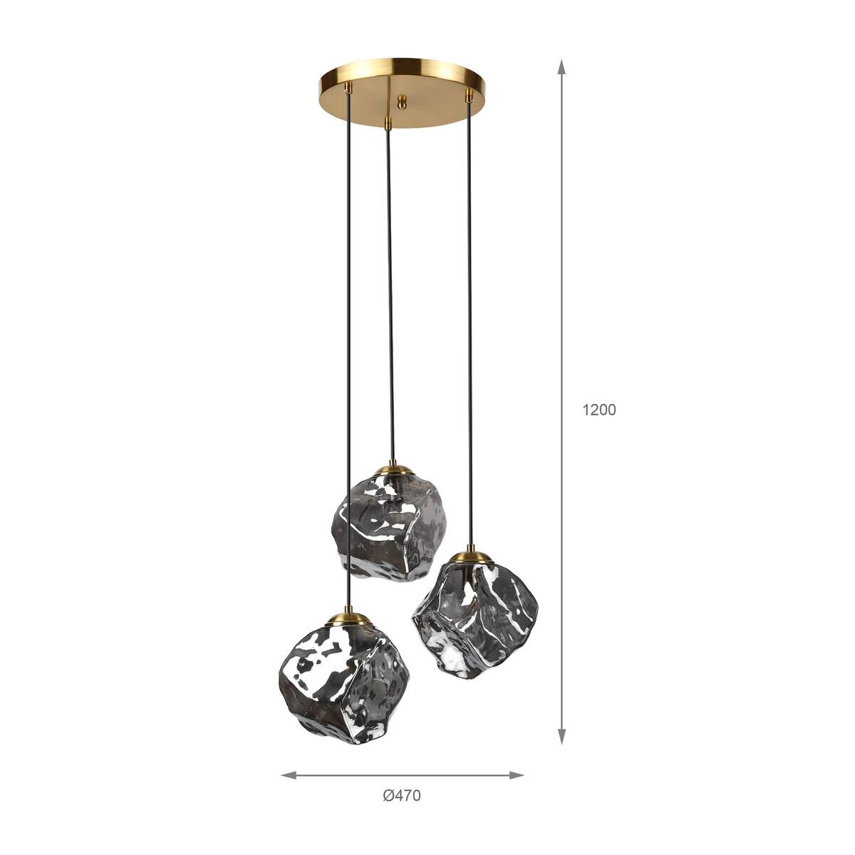 Lamkur Pendelleuchte weiß Rauch Stahl Glas B/H/L: ca. 47x120x47 cm E14 3 Brennstellen