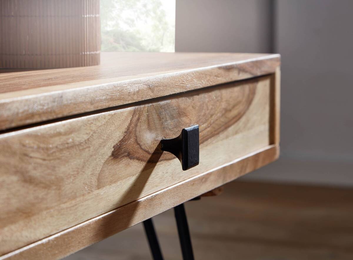 Wohnling Couchtisch natur schwarz Akazie Metall B/H/T: ca. 110x40x60 cm