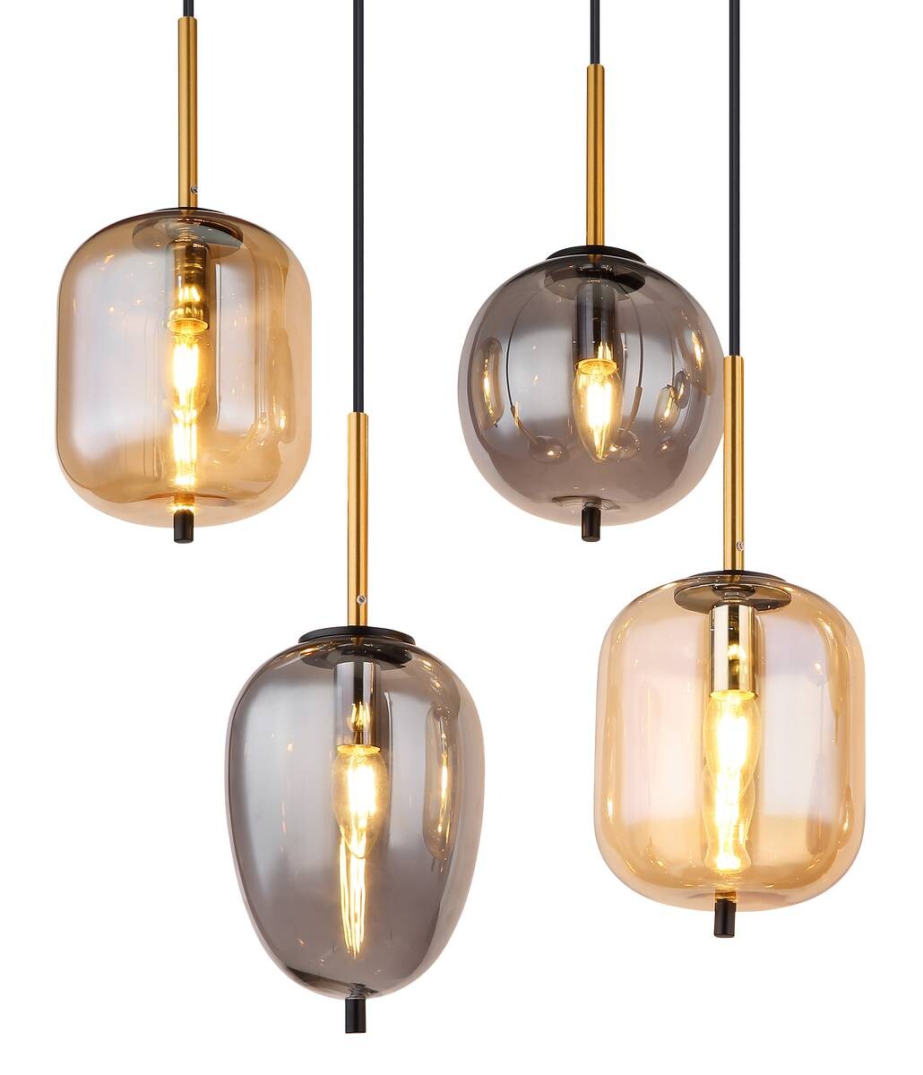 GLOBO Pendelleuchte mattschwarz Metall Glas B/H/T: ca. 34x120x102,5 cm 8 Brennstellen