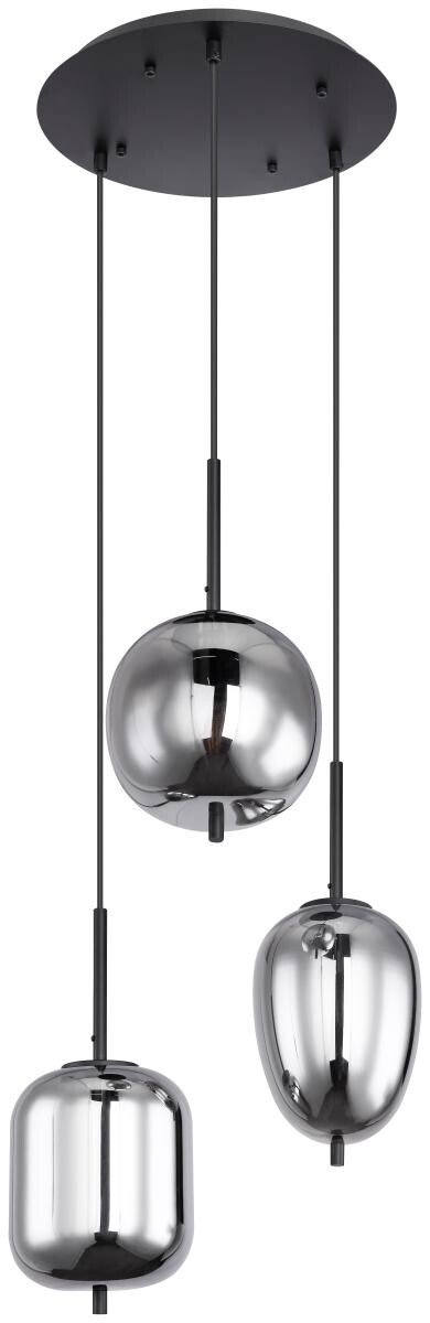 GLOBO Pendelleuchte Blacky 15345-3 schwarz Metall Rauchglas H/D: ca. 120x46 cm E14 3 Brennstellen
