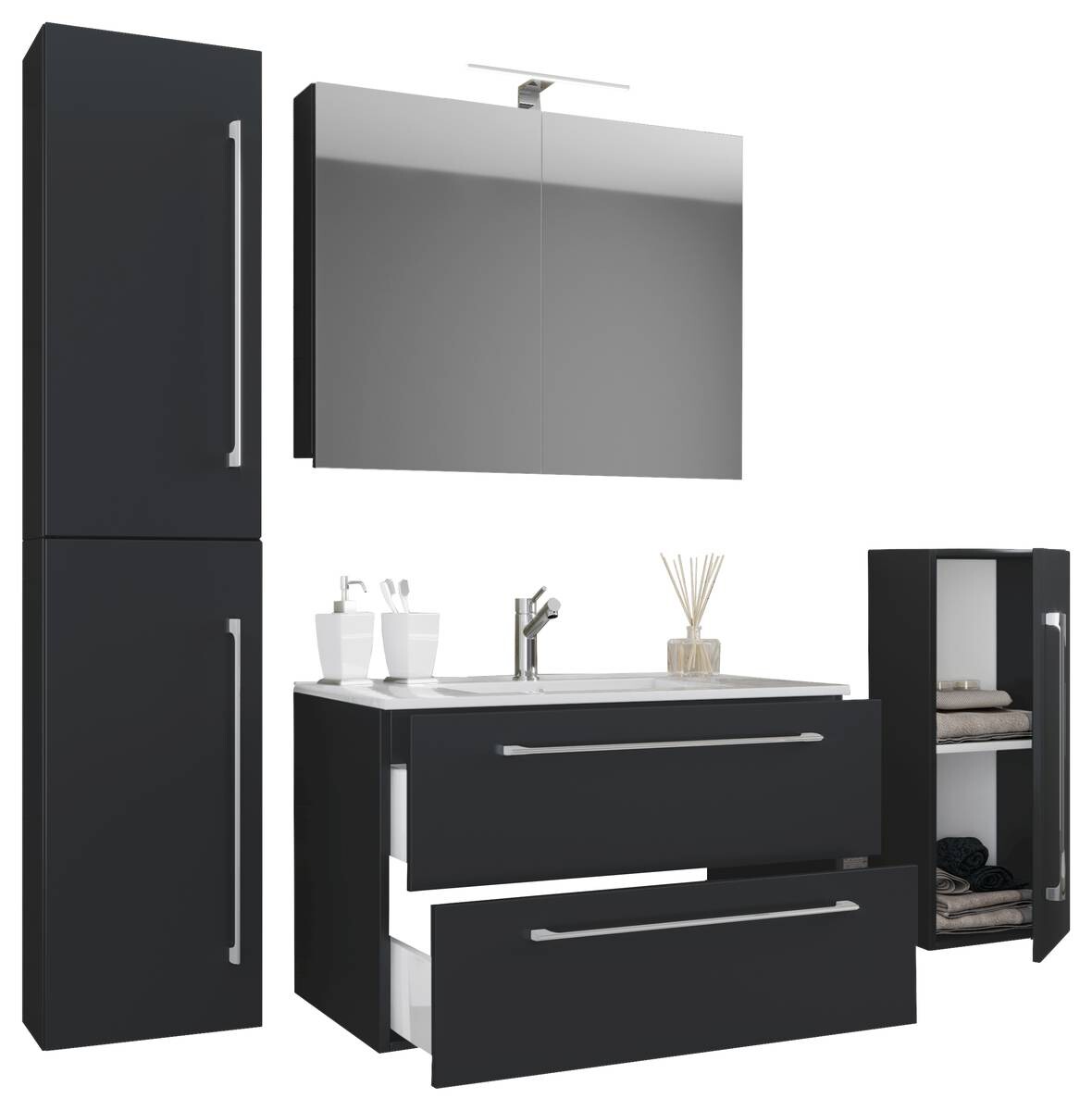 Waschplatz 5tlg-Badinos schwarz B/H/T: ca. 60x50x46 cm