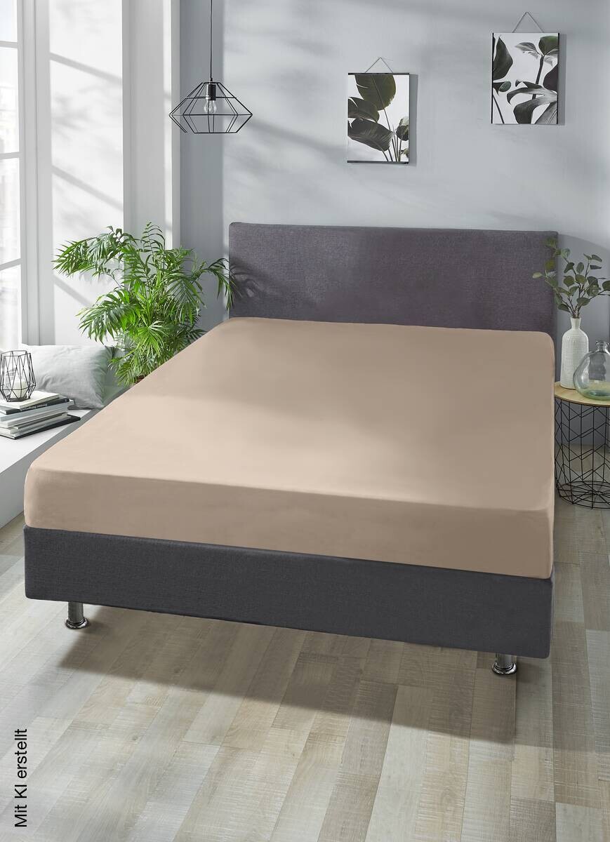 Boxspring Spannbetttuch taupe Baumwolle B/L: ca. 140x200 cm