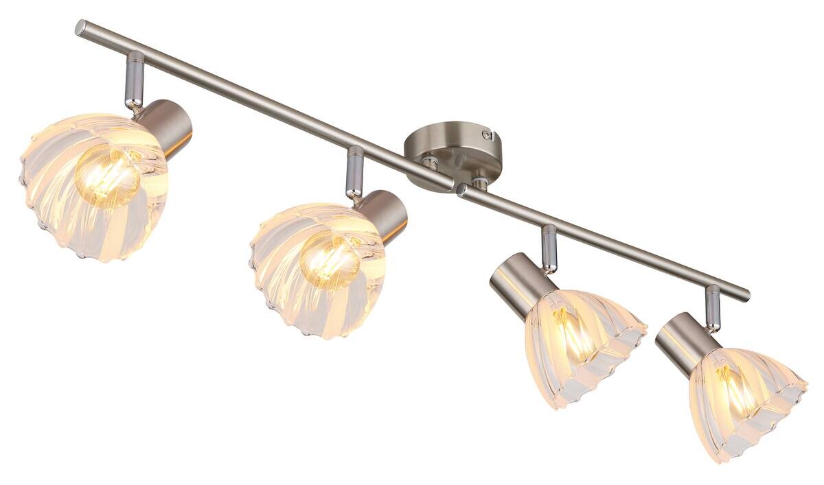 GLOBO Strahler nickel matt klar Satiniert Glas Metall B/H: ca. 70x19 cm E14 4 Brennstellen
