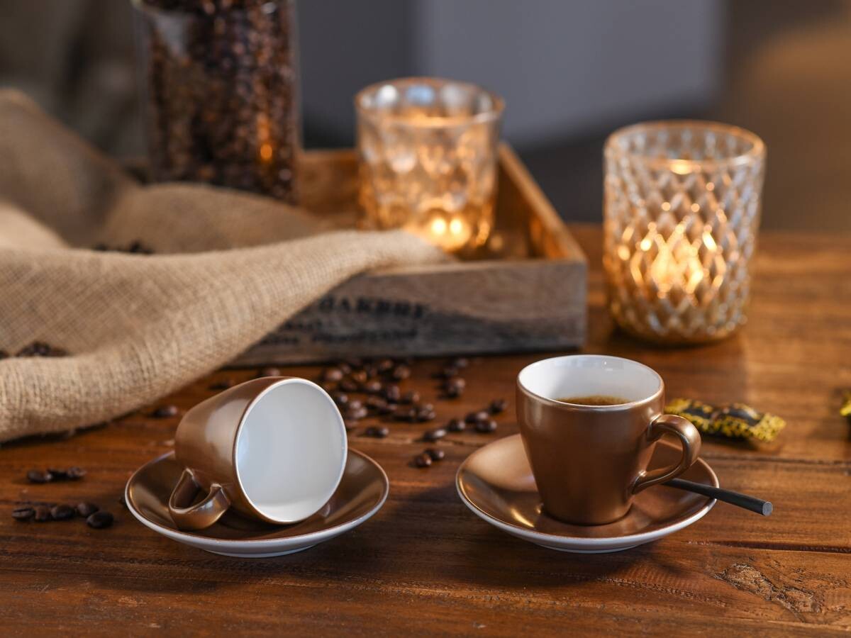 CreaTable Espressotassenset Golden Days gold Steinzeug 4 tlg.