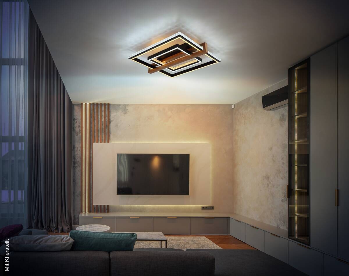 GLOBO LED-Deckenleuchte Opal dunkelbraun mattschwarz Holz Metall Kunststoff B/H/L: ca. 55x11,5x50 cm 1 Brennstellen