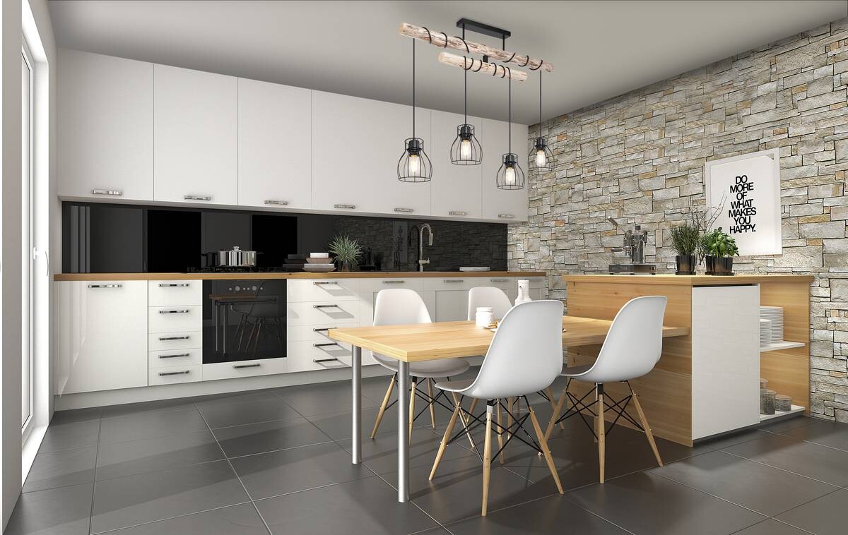 GLOBO Deckenleuchte Mina schwarz natur Metall Holz B/H/T: ca. 90x100x14 cm E27 4 Brennstellen