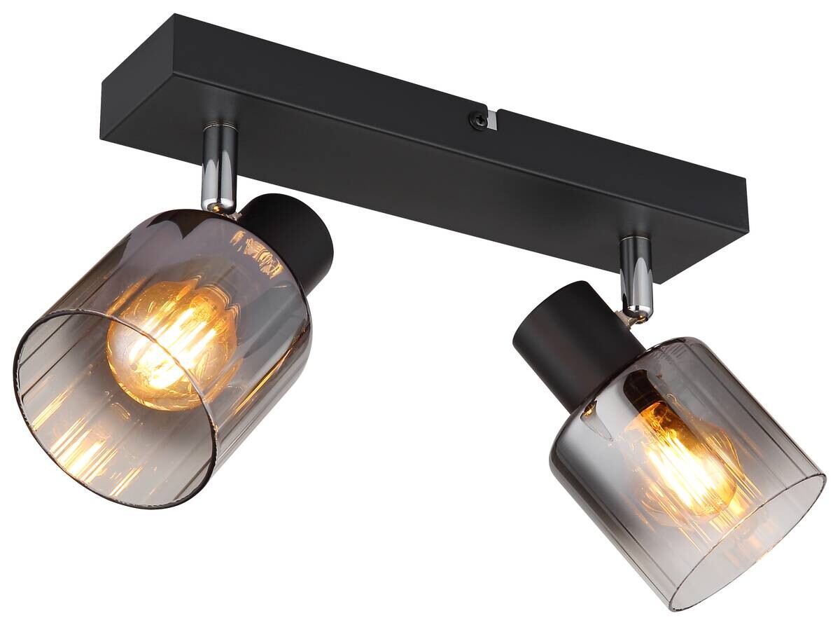 GLOBO Spot Jack Rauch klar schwarz Metall Glas B/H/L: ca. 26x13,5x8 cm E14 2 Brennstellen