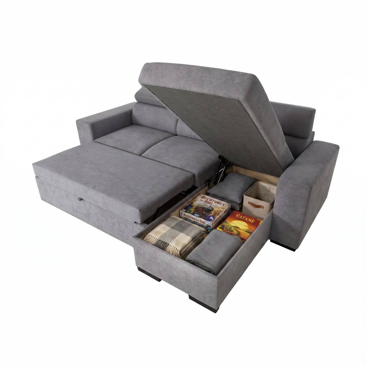 Ecksofa mit Bettfunktion und Bettkasten hellgrau Webstoff B/H/T: ca. 237x88x167 cm