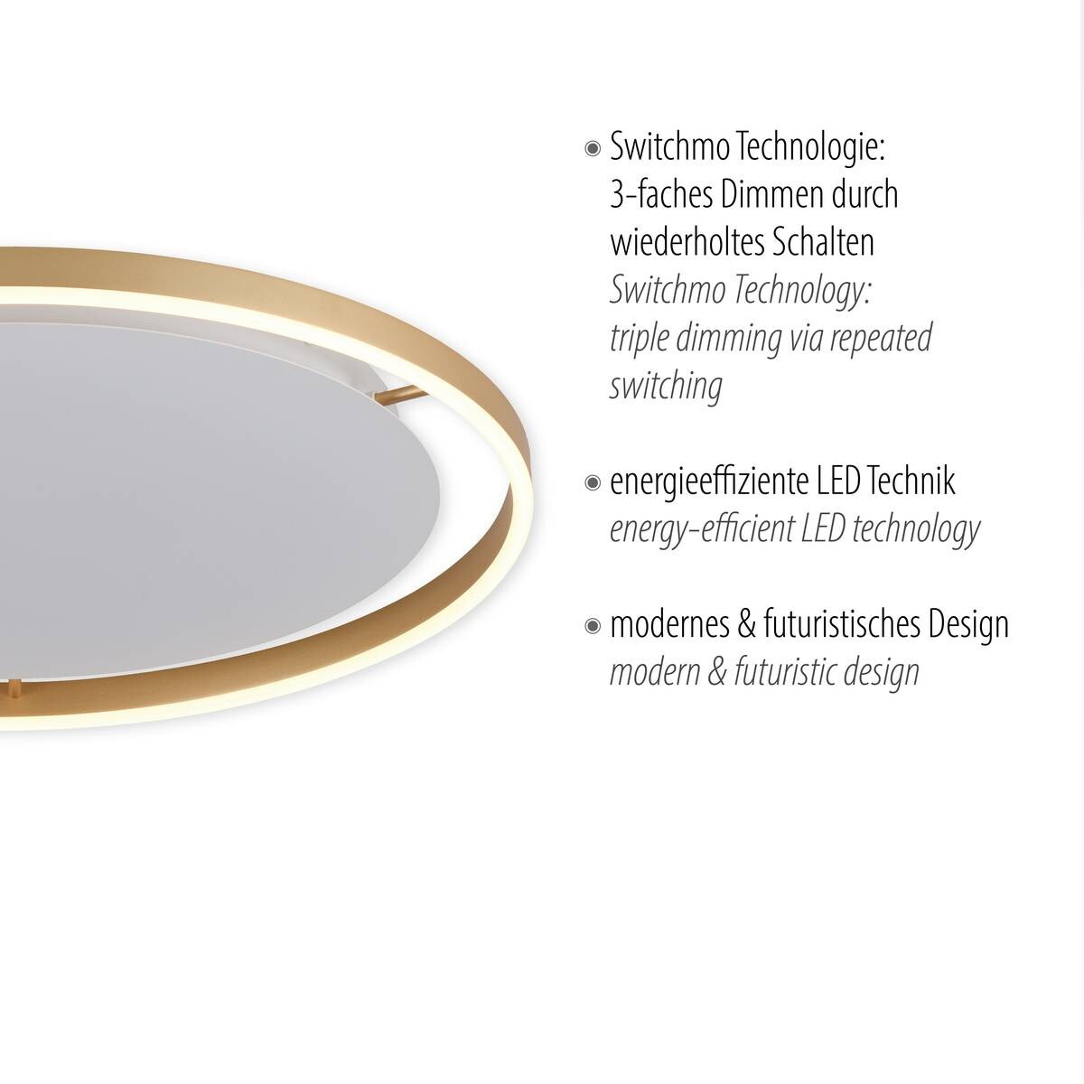Just Light LED-Deckenleuchte RITUS 15392-60 messing weiß Metall H/D: ca. 5,3x58,5 cm 1 Brennstellen