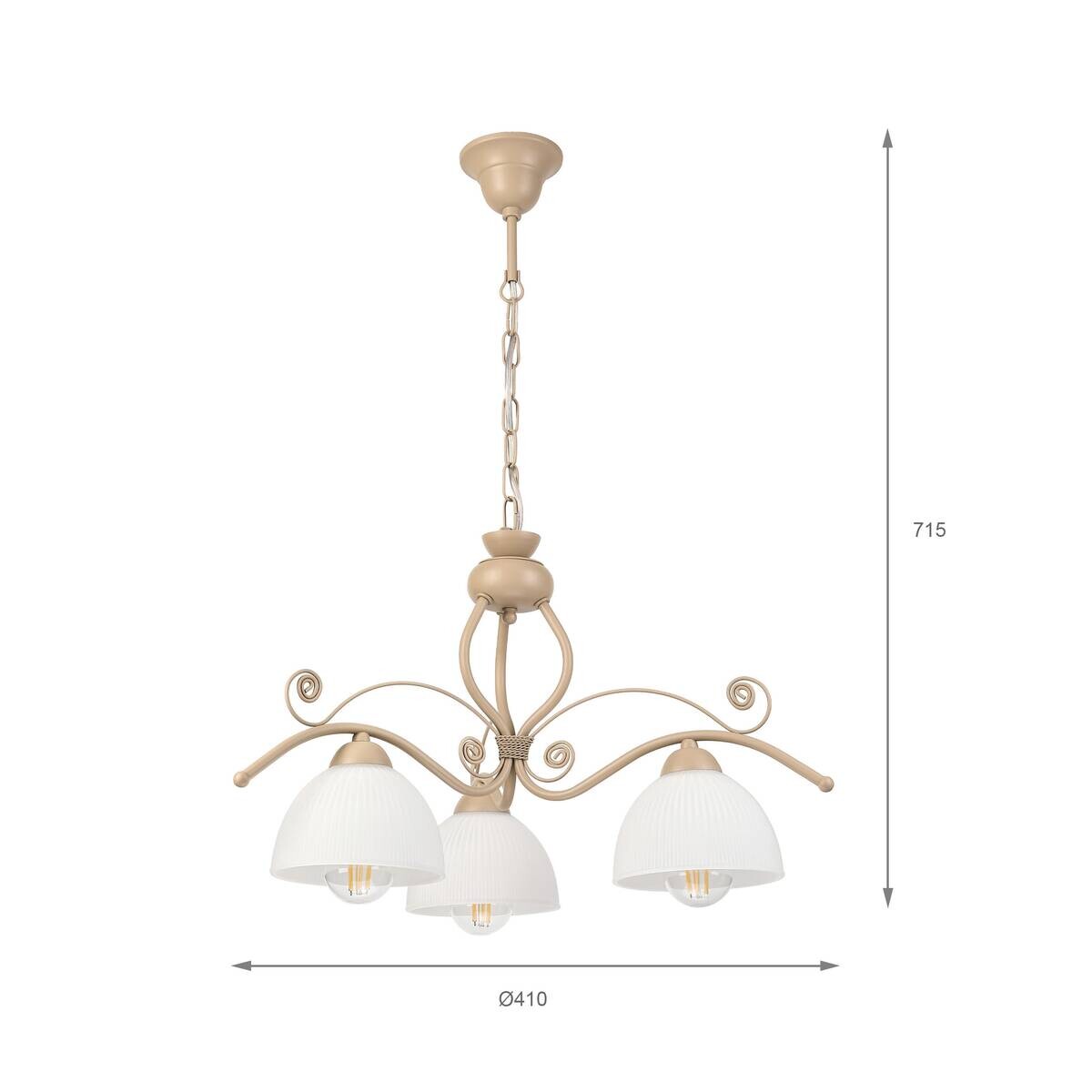 Lamkur Pendelleuchte weiß beige Stahl Glas B/H/L: ca. 41x73x41 cm E27 3 Brennstellen