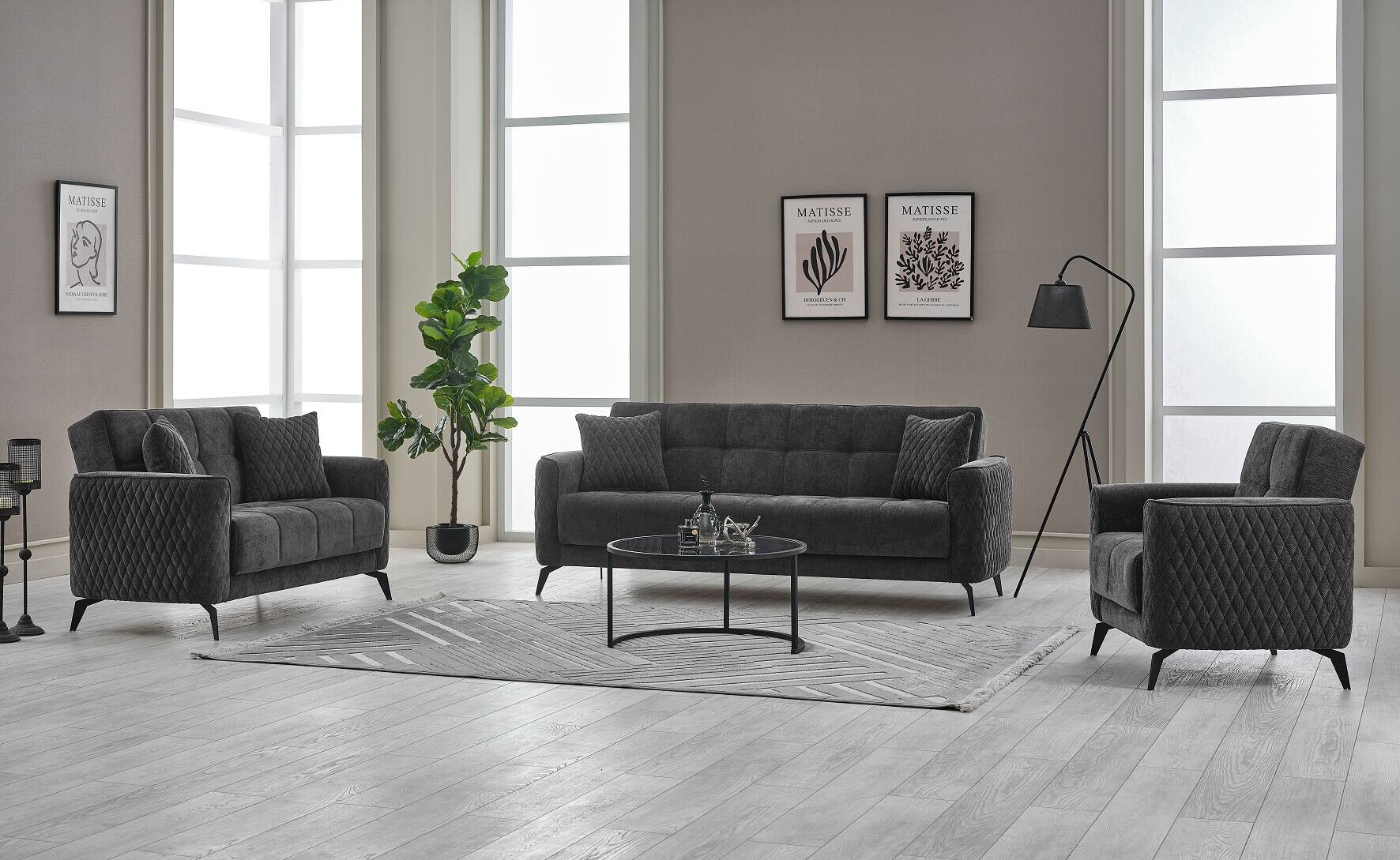 Sofa 3-2-1 Lendor grau Webstoff
