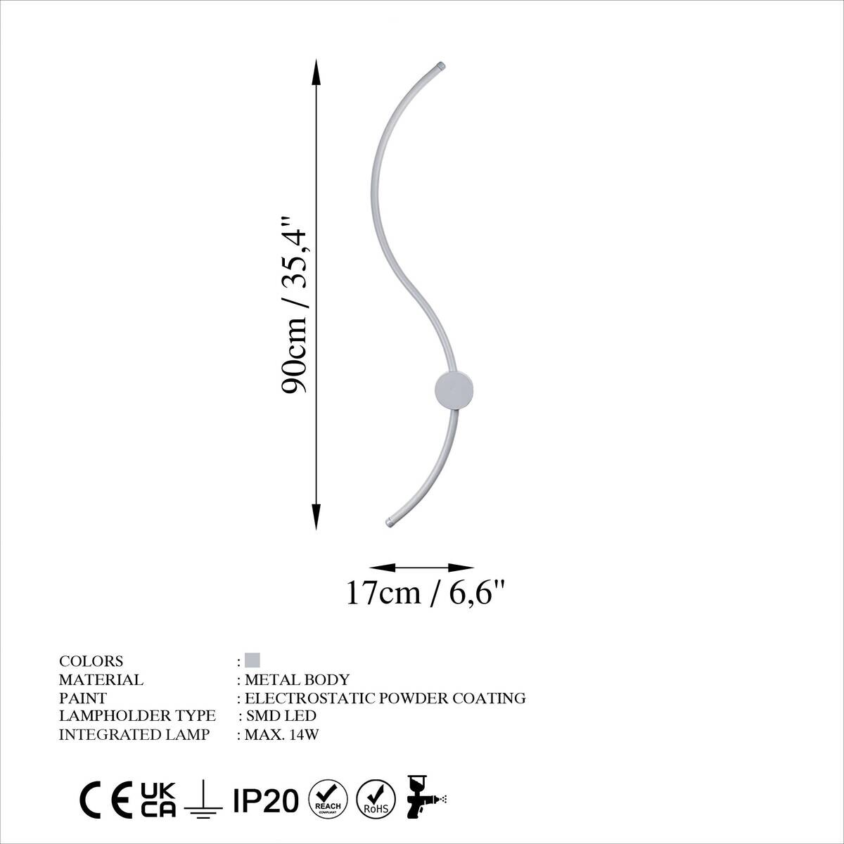 Opviq LED-Wandleuchte grau B/H/T: ca. 90x17x10 cm