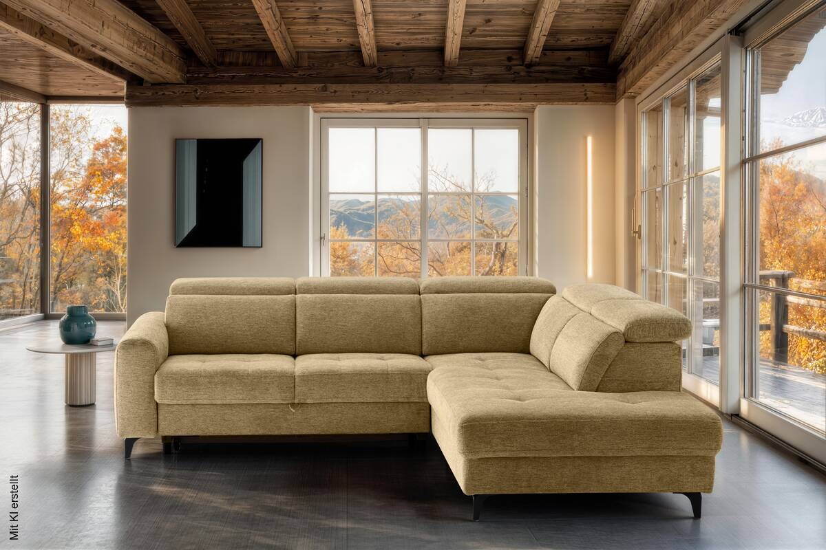 Ecksofa mit Bettfunktion gelb Flachgewebe B/H/T: ca. 258x96x221 cm