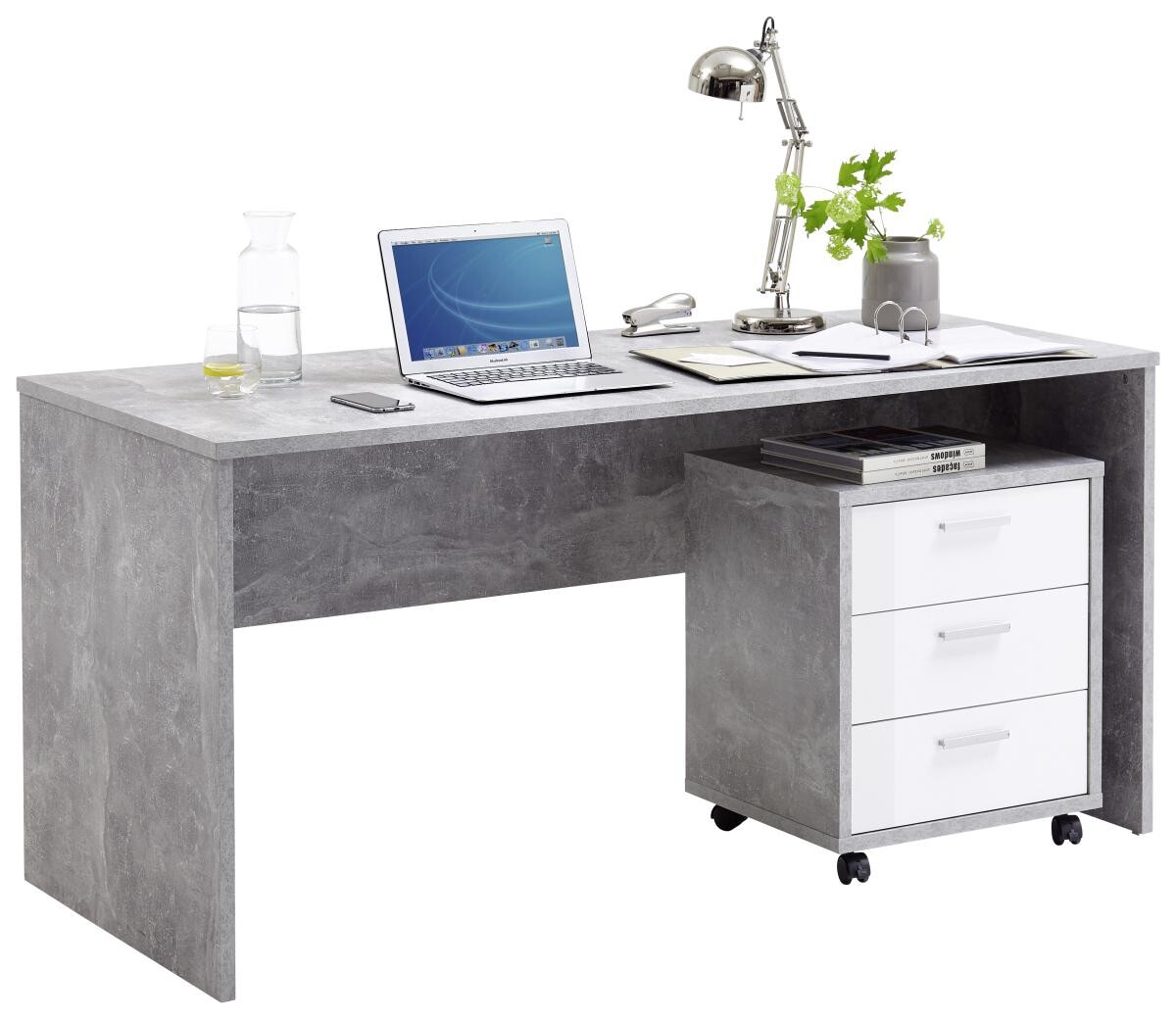 Rollcontainer Beton Optik weiß Hochglanz B/H/T: ca. 50x60x42 cm