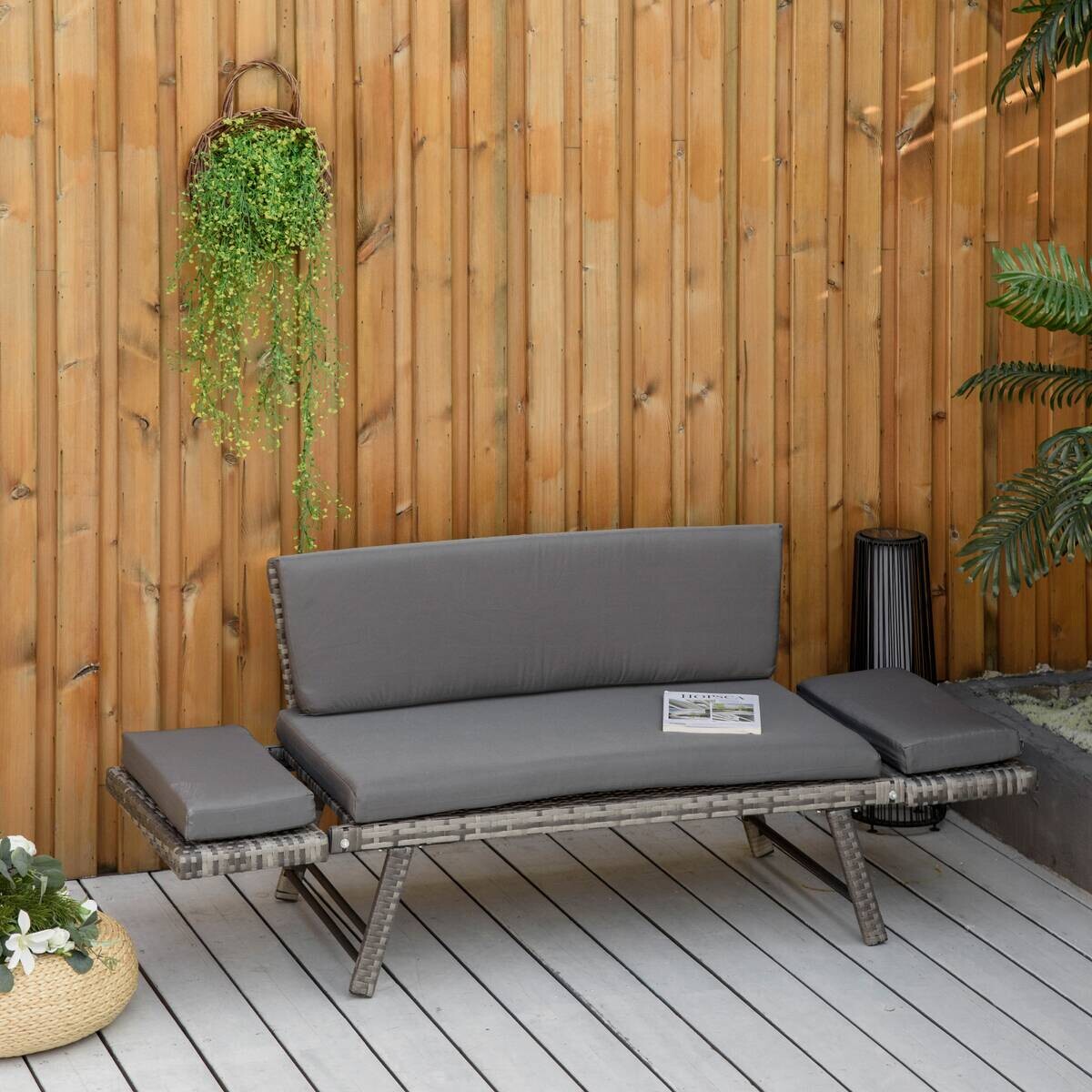 Outsunny Gartensofa grau Polyrattan B/H/L: ca. 63x129x67 cm