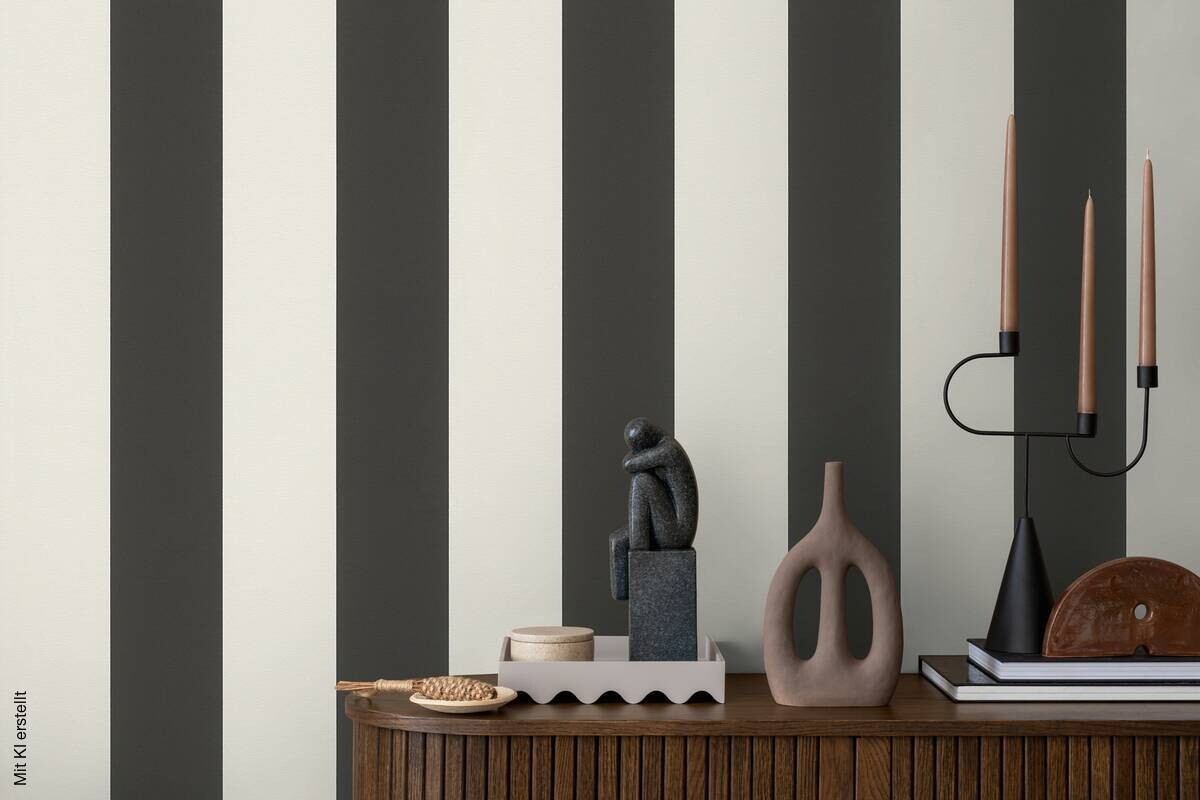 Vliestapete Streifen schwarz weiß B/L: ca. 53x1005 cm