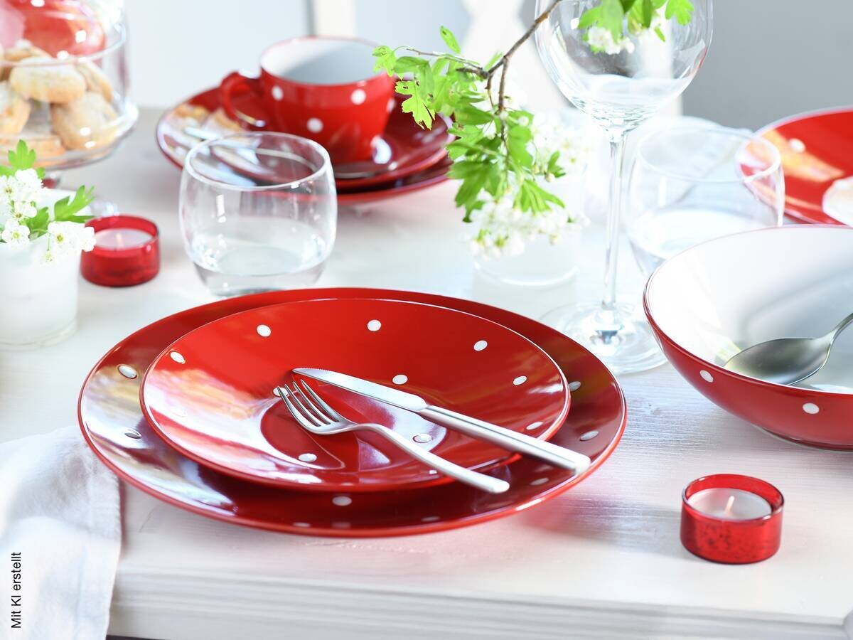 CreaTable Kombiservice Polka Dots weiß Steinzeug 16 tlg.