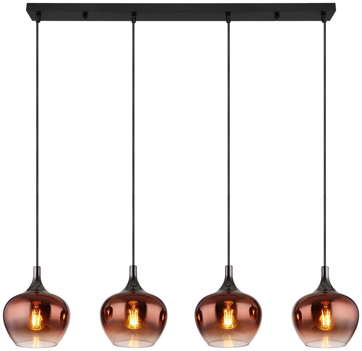Pendelleuchte Maxy schwarz Metall Glas B/H/L: ca. 18x120x100 cm E27 4 Brennstellen