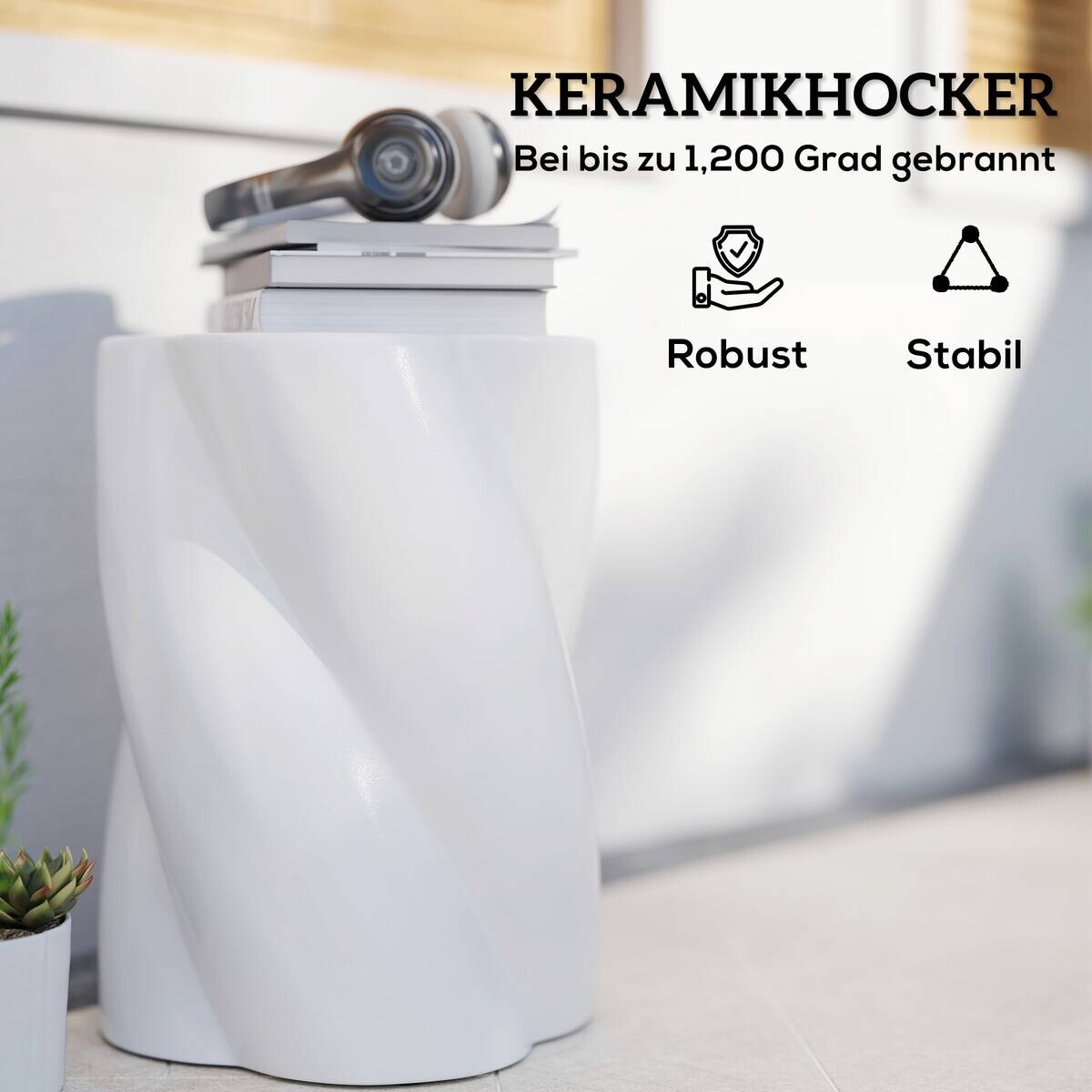 Outsunny Gartenhocker weiß Keramik B/H/L: ca. 33x45x33 cm
