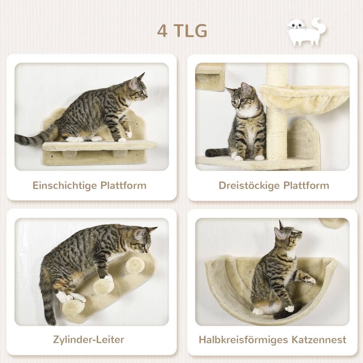 PawHut Katzen Kletterwand beige Polyester B/H/L: ca. 28x73x40 cm