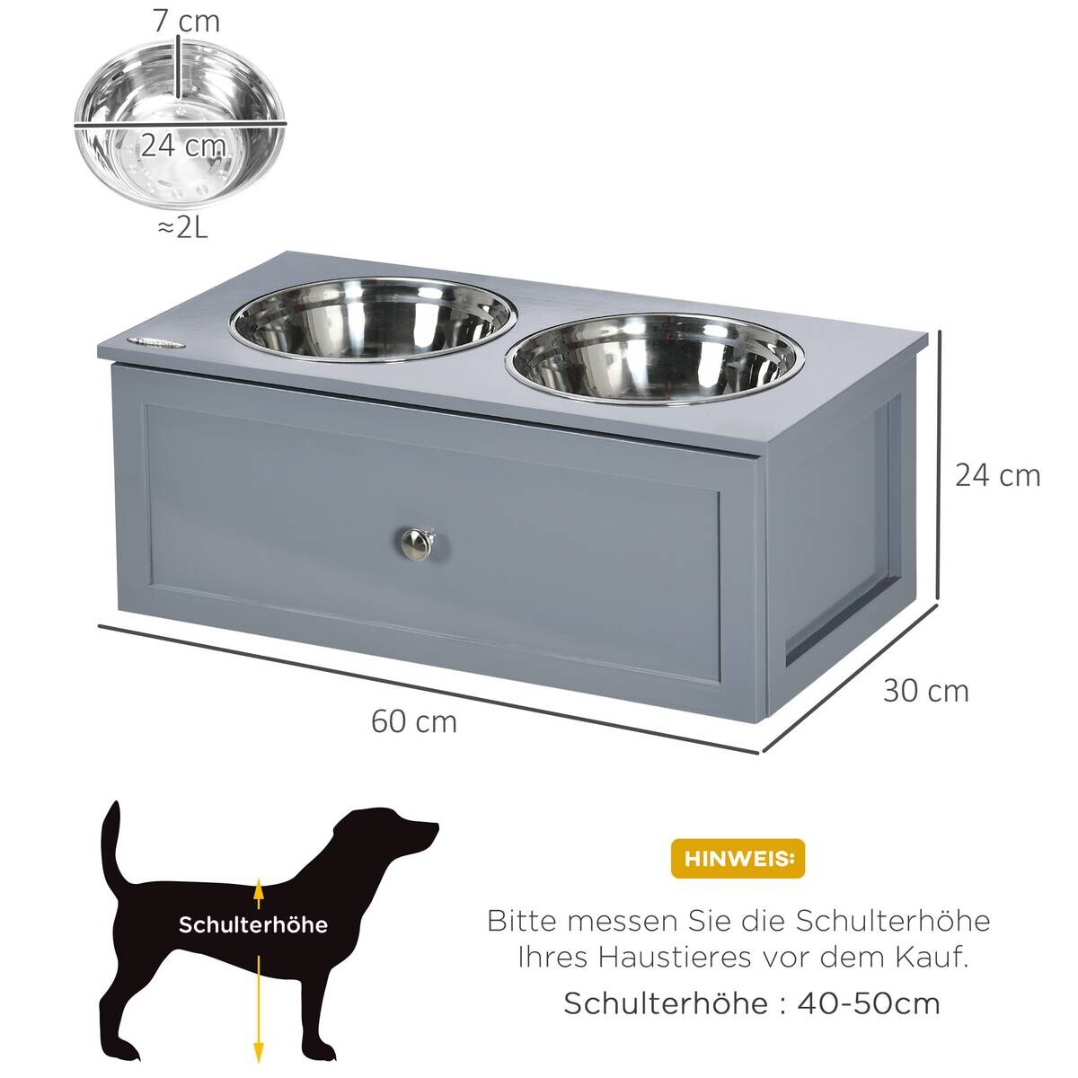 PawHut Hunde-Zubehör grau MDF B/H/L: ca. 30x60x24 cm