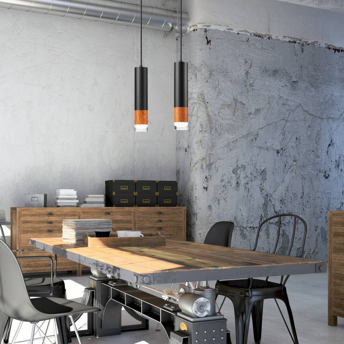 Lamkur Pendelleuchte schwarz Glas Stahl B/H/L: ca. 8x105x30 cm GU10 2 Brennstellen