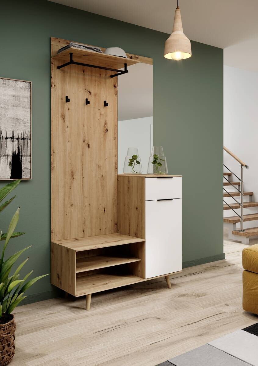 Garderobe NORDIC Eiche Artisan Nachbildung weiß matt B/H/T: ca. 100x200x40 cm