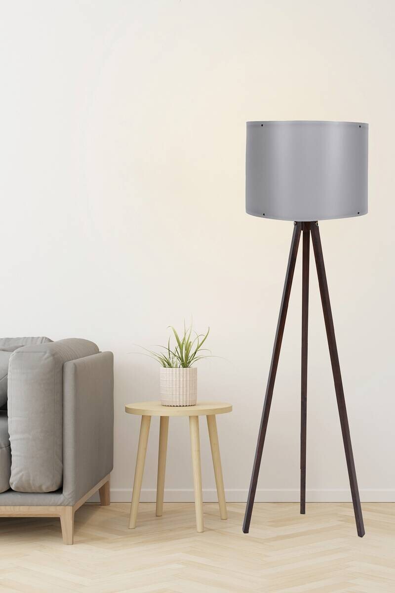 Opviq Stehlampe nussbaum grau MDF Polypropylen B/H/T/L/D: ca. 38x145x38x38x38 cm E27 1 Brennstellen