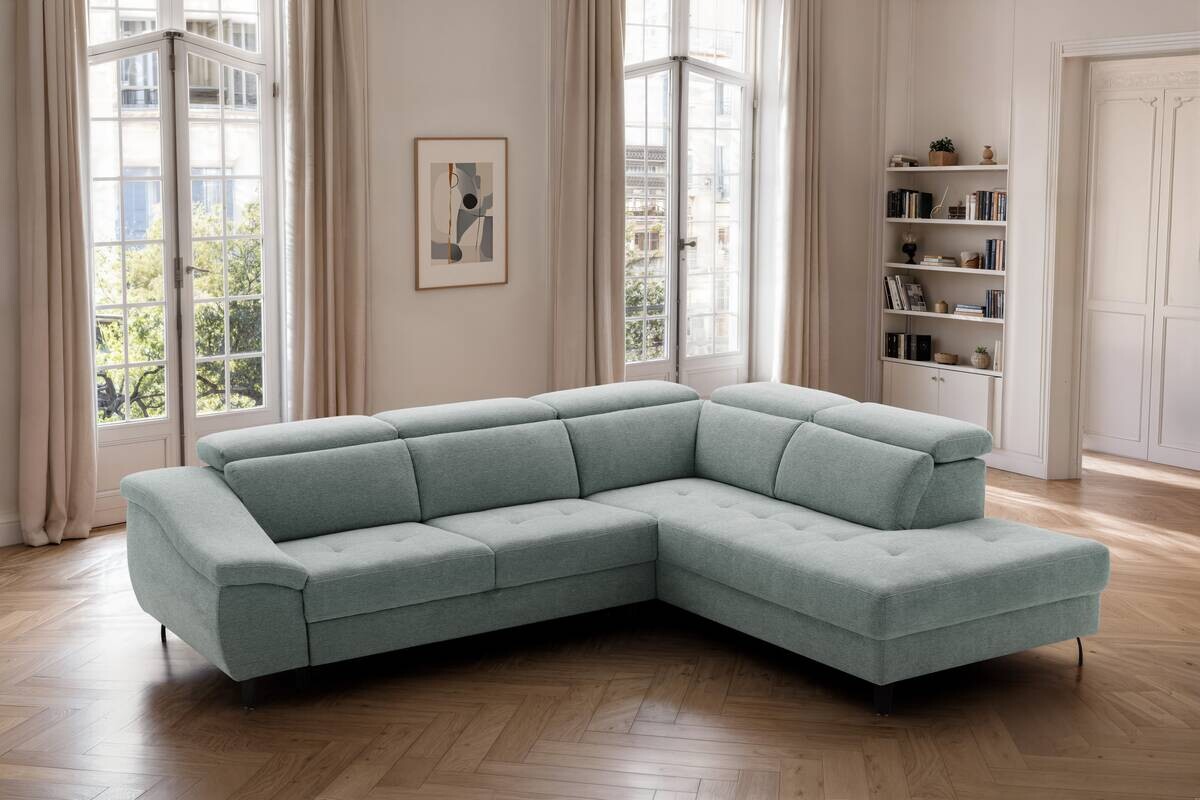 Ecksofa mit Bettfunktion eisblau Flachgewebe B/H/T: ca. 280x96x238 cm