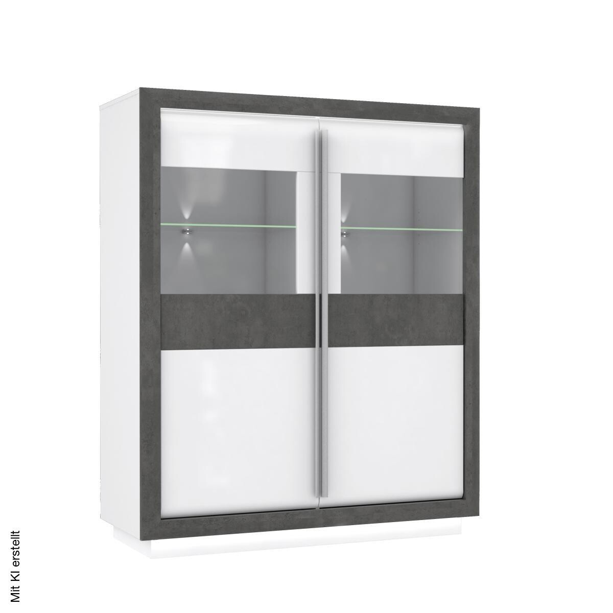 Highboard weiß Hochglanz Beton dunkel Optik B/H/T: ca. 133x162x53 cm