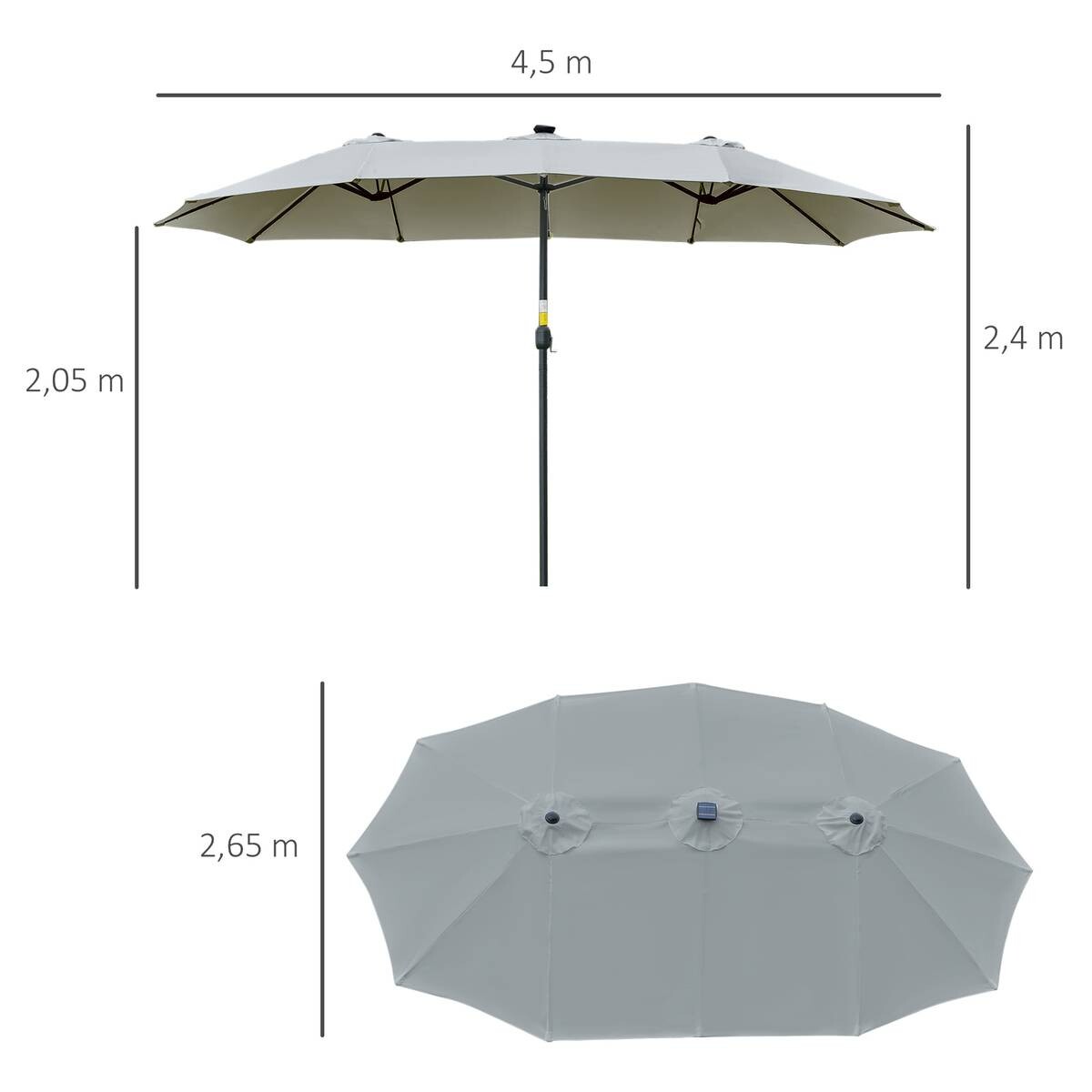 Outsunny Sonnenschirm mit Solar-LED-Leuchte bunt Metall B/H/L: ca. 265x240x450 cm