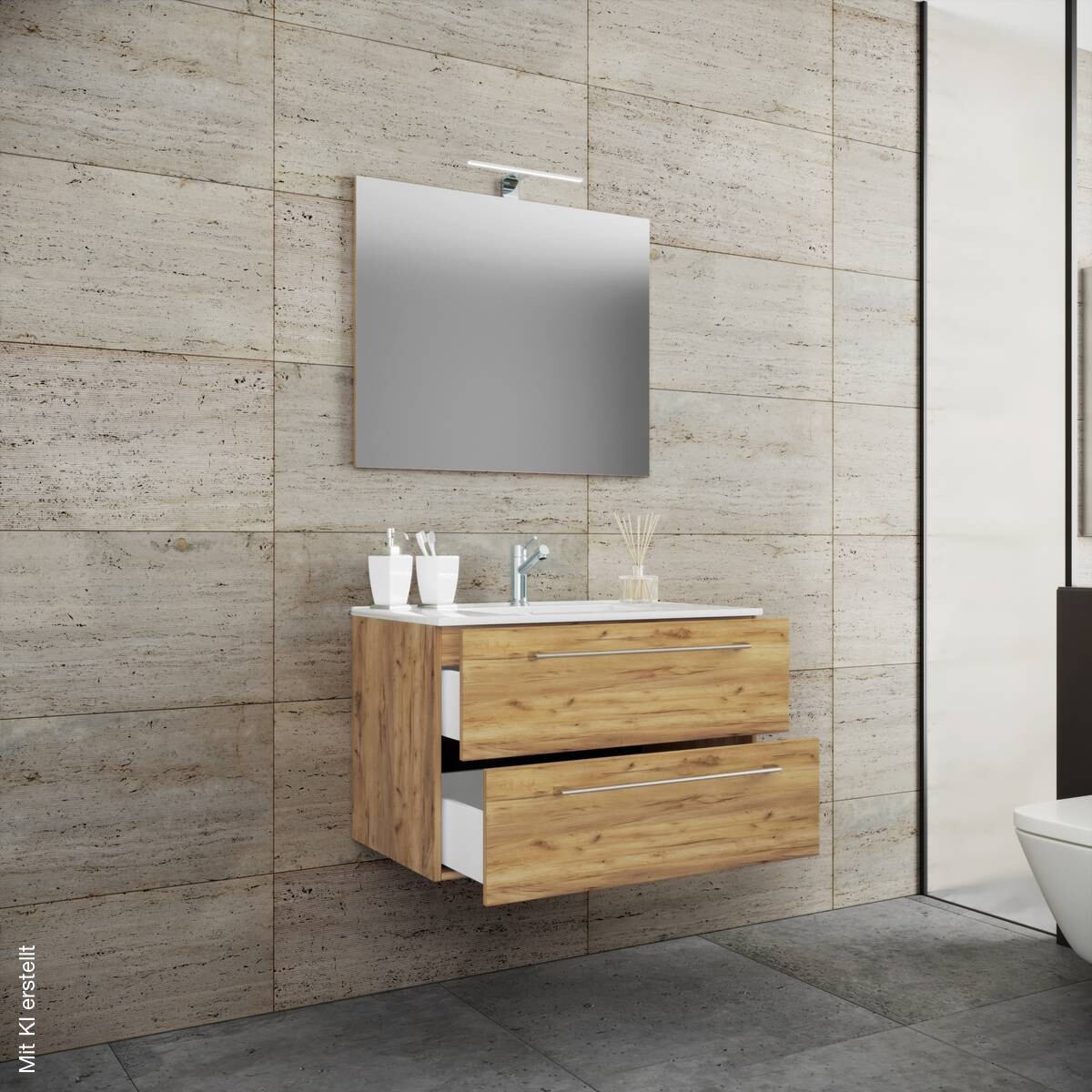 Waschplatz 3tlg-Badinos Eiche Honig Nachbildung B/H/T: ca. 81x52x46 cm