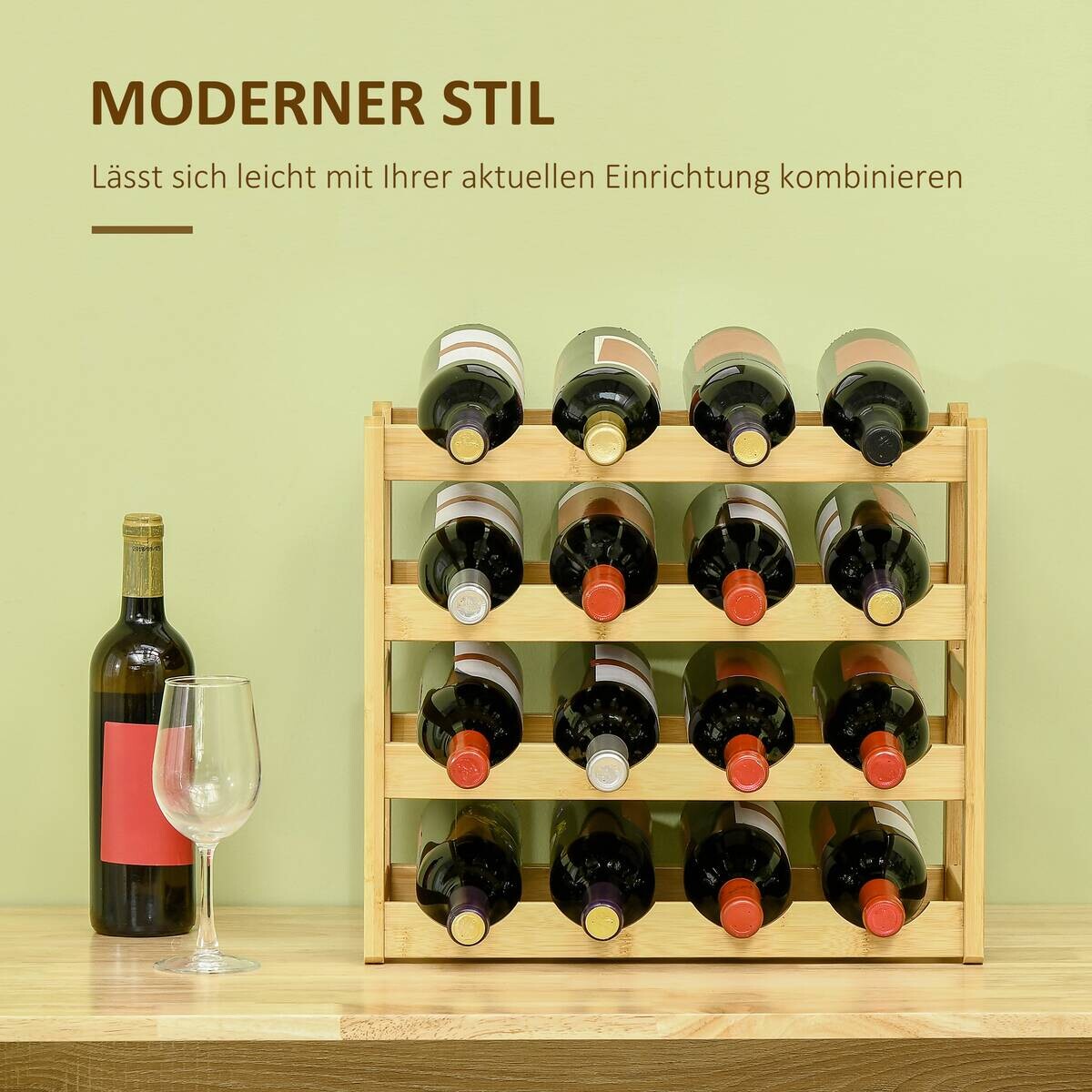 HOMCOM Weinregal natur Bambus B/H/L: ca. 23,5x43x38 cm