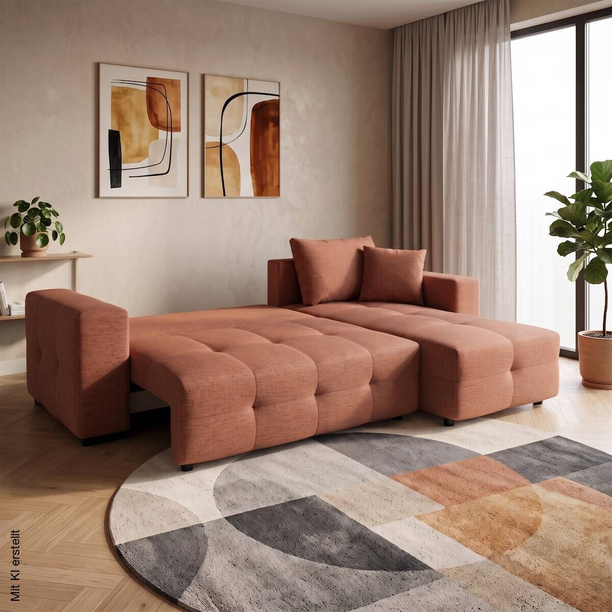 Ecksofa mit Bettfunktion und Bettkasten terracotta Webstoff B/H/T: ca. 247x83x162 cm