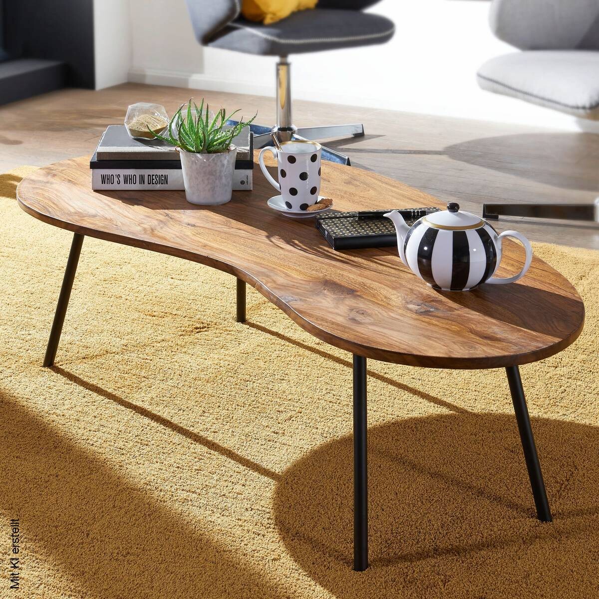 Couchtisch natur schwarz pulverbeschichtet B/H/T: ca. 122x36x63 cm