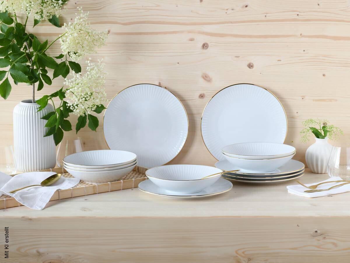 CreaTable Tafelservice Valencia gold Porzellan 12 tlg