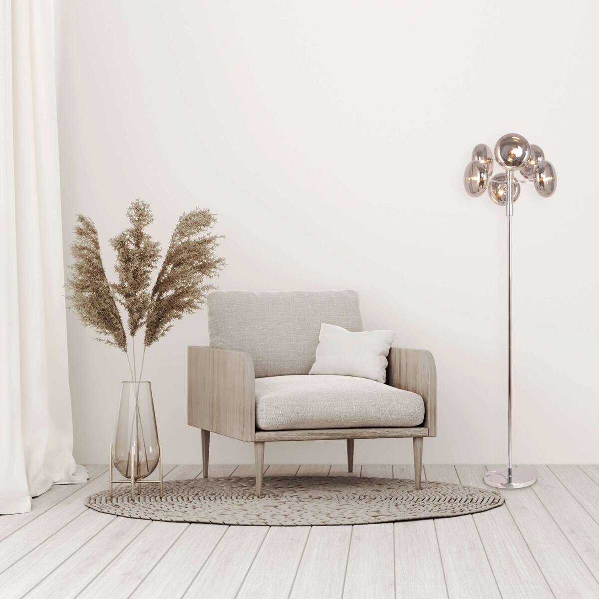 Näve Leuchten Stehleuchte 2070597 Chrom Metall Glas B/H/T: ca. 44x165x44 cm 6 Brennstellen