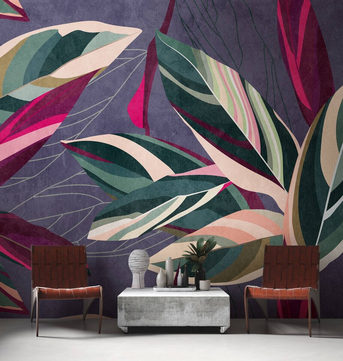Livingwalls Fototapete Floral lila pink grün B/L: ca. 280x371 cm