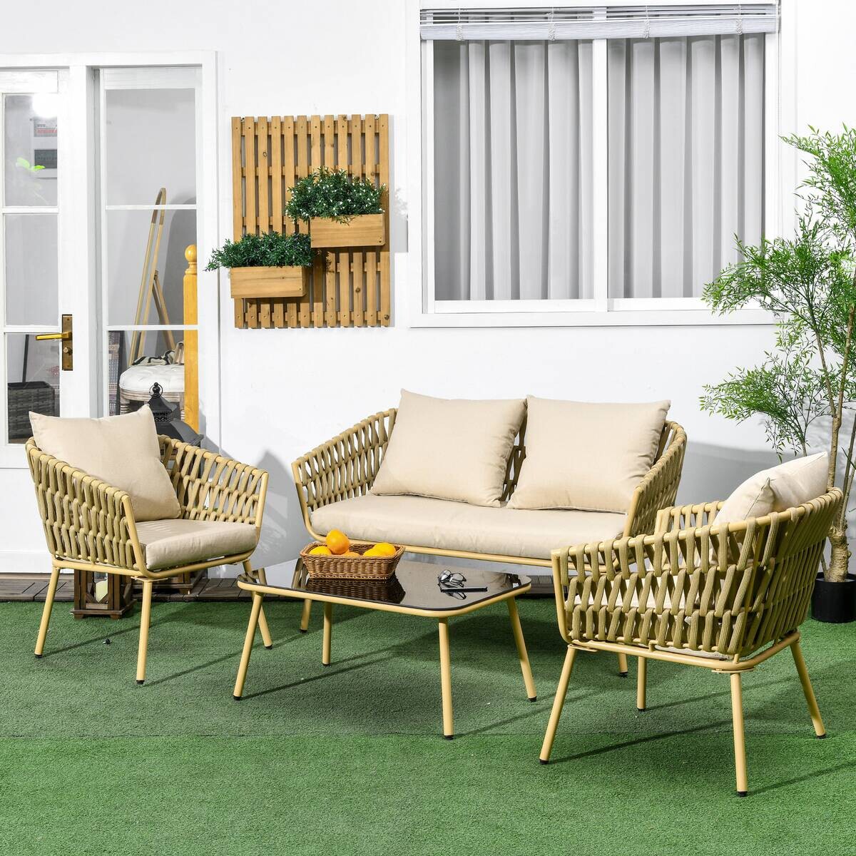 Outsunny Sitzgruppe khaki Polyester B/H/L: ca. 66x130x72 cm