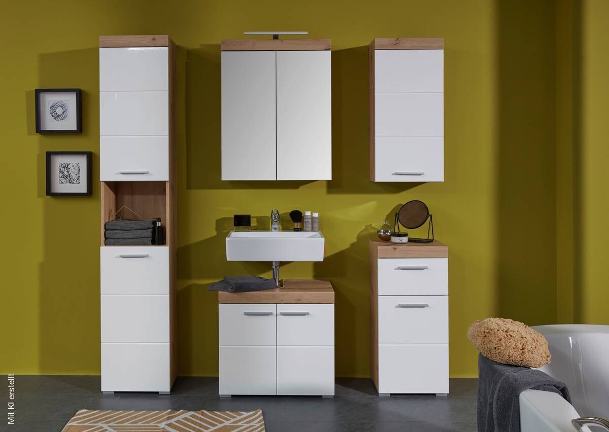 Hochschrank Amanda weiß Hochglanz Asteiche Nachbildung B/H/T: ca. 37x190x31 cm