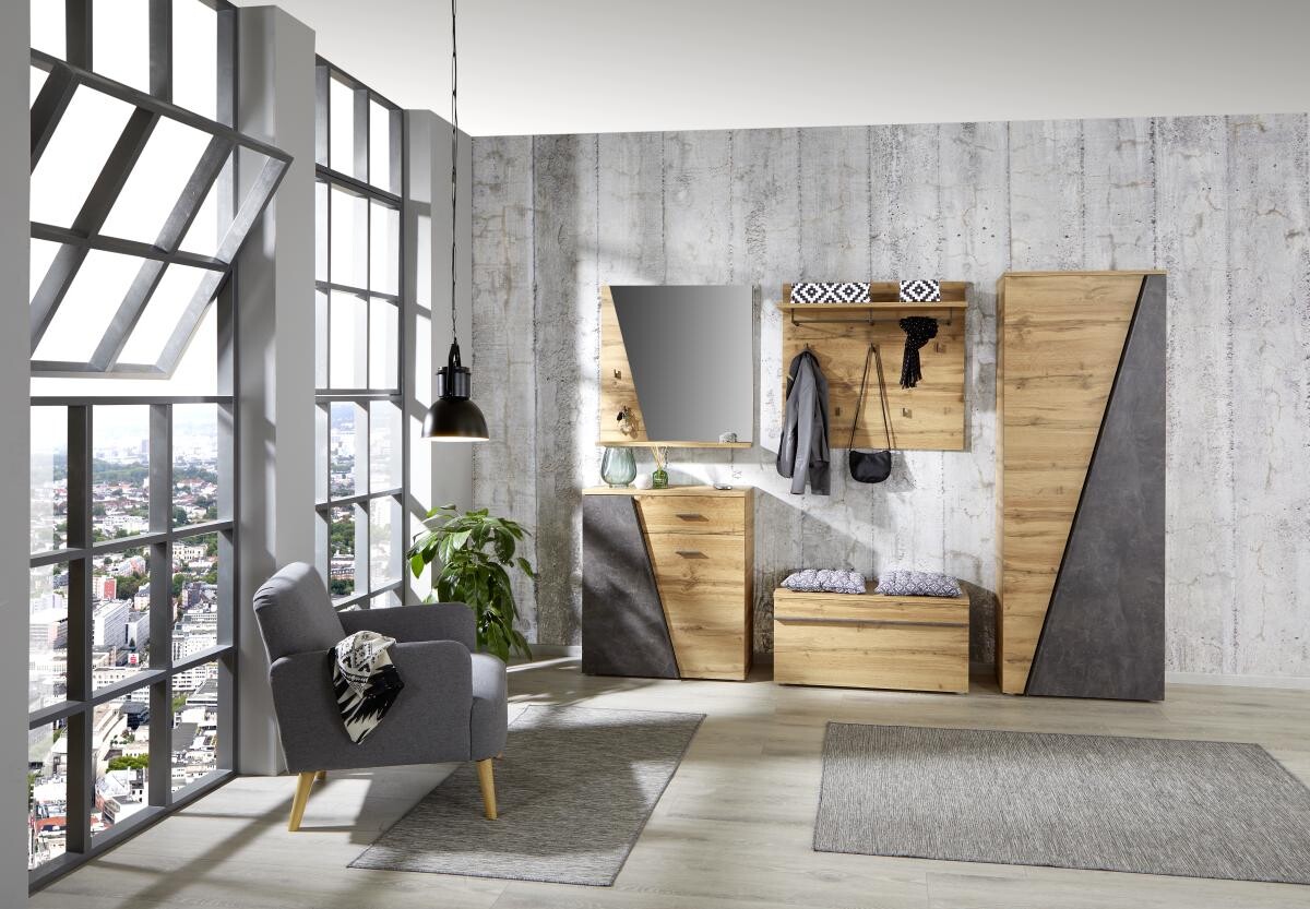 Garderobenschrank Venedig Eiche Wotan Nachbildung Beton dunkel Optik B/H/T: ca. 70x196x36 cm