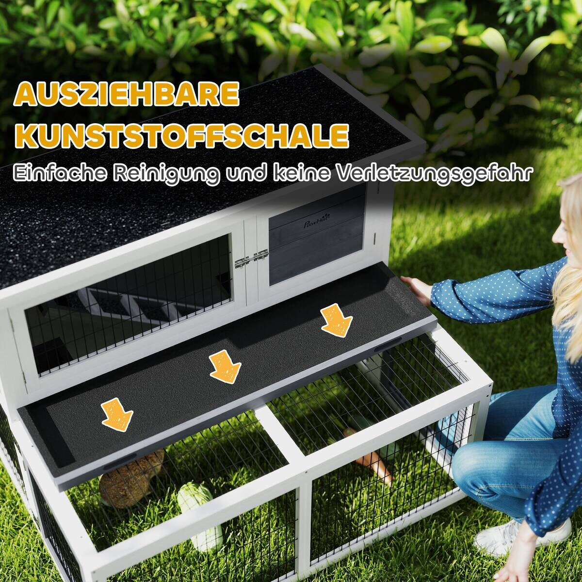 PawHut Kaninchenstall grau Holz B/H/L: ca. 95x93,5x122 cm