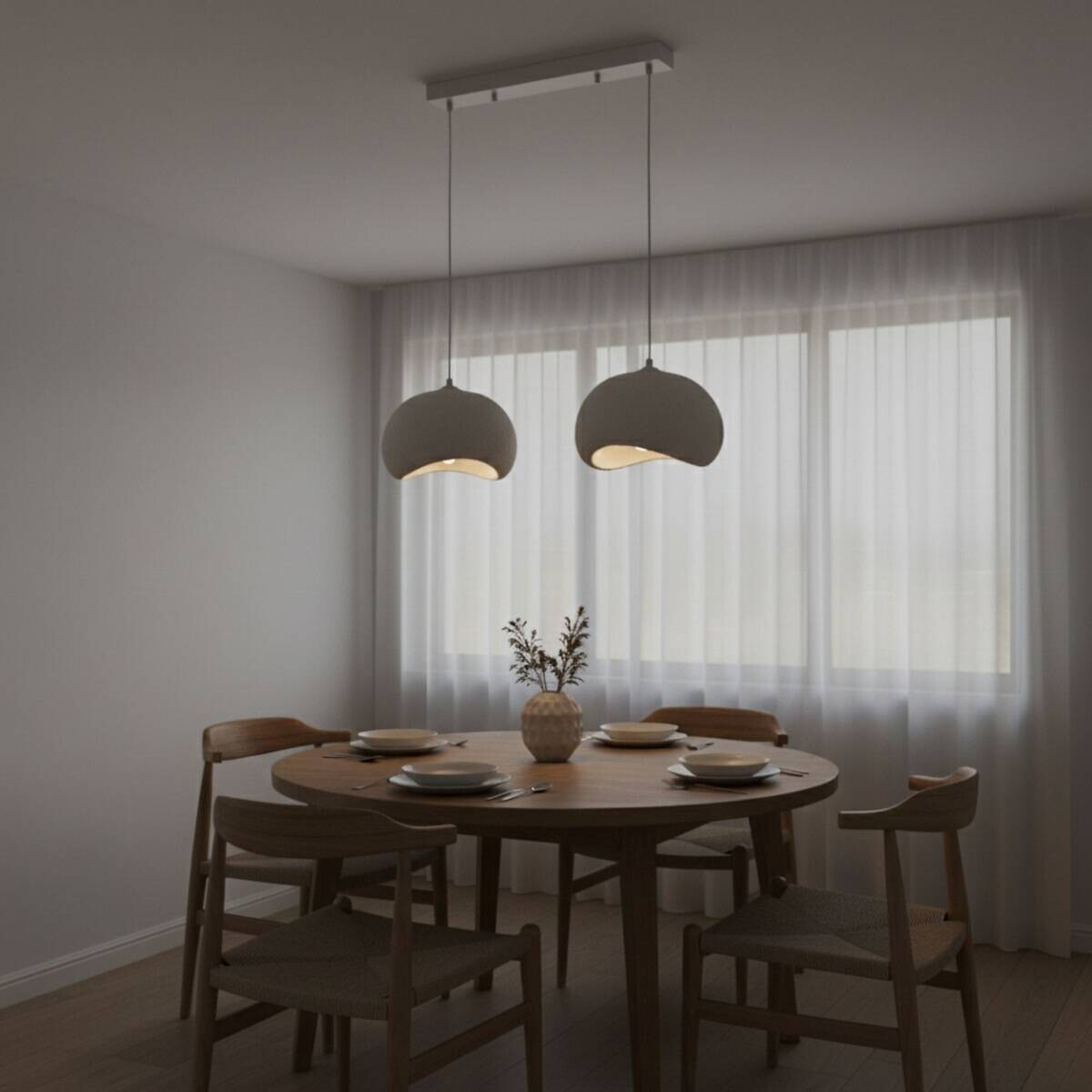 Opviq Pendelleuchte Yontu-15852-A weiß Metall Polyester-Mischgewebe B/H/L: ca. 29x120x34 cm E27 2 Brennstellen