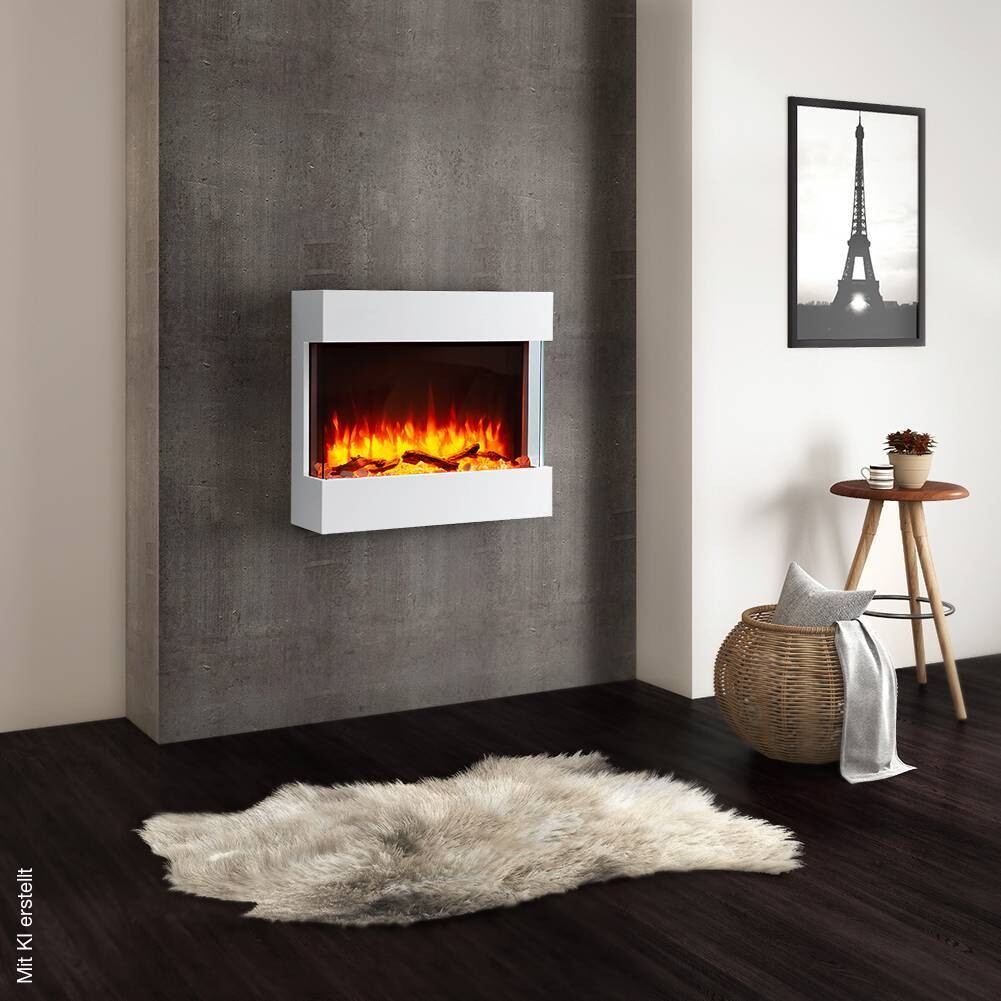 Balderia Wandkamin Elektrischer-Kamin Alva weiß MDF B/H/T: ca. 63,4x72,6x20 cm