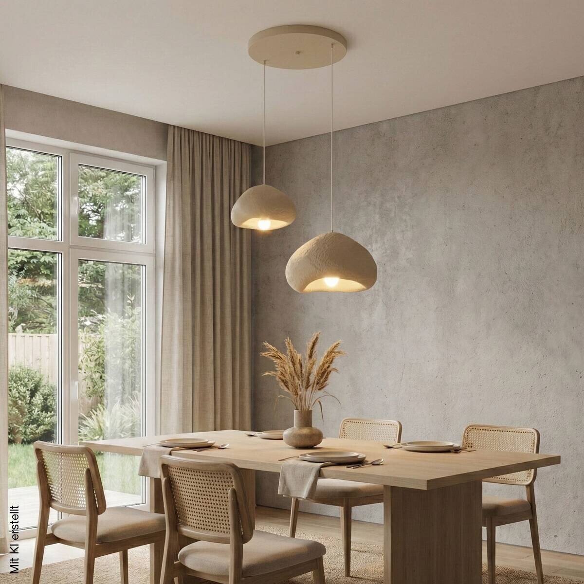 Opviq Pendelleuchte beige Metall Fiberglas B/T/L: ca. 70x70x70 cm E27 2 Brennstellen