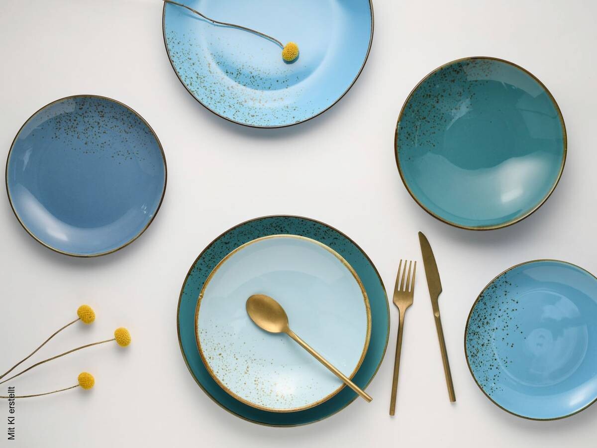 CreaTable Tafelservice Nature Collection Aqua blau Keramik 12 tlg