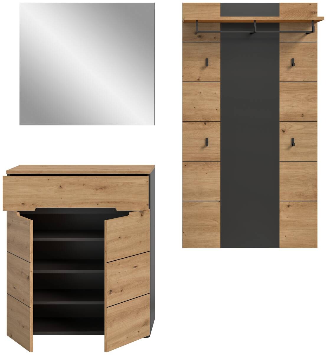 Garderobe Canu basaltgrau Nachbildung Artisan Nachbildung B/H/T: ca. 175x190x37 cm