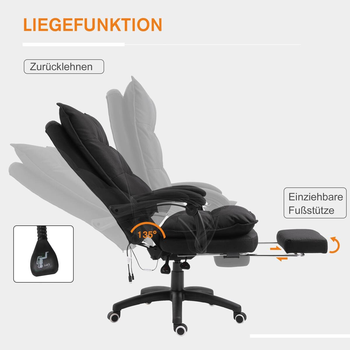 Vinsetto Massagestuhl MH02-0758 schwarz Schaumstoff Nylon